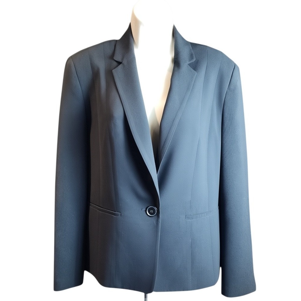 Kasper Womens Size 14 Black One Button Notch Lapel Blazer Suit Jacket Work